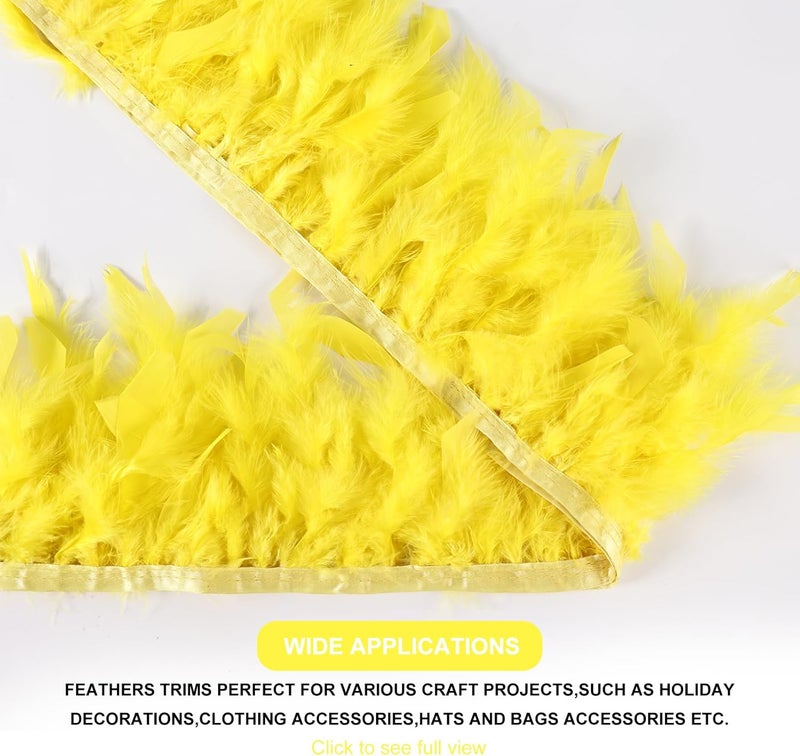 MAOFENG 2 Yards Natural Turkey Feathers Trim Sewing Fringe Fashion Dress Sewing 4-6inch for DIY Handicrafts Costumes Decoration,Yellow - Image 4